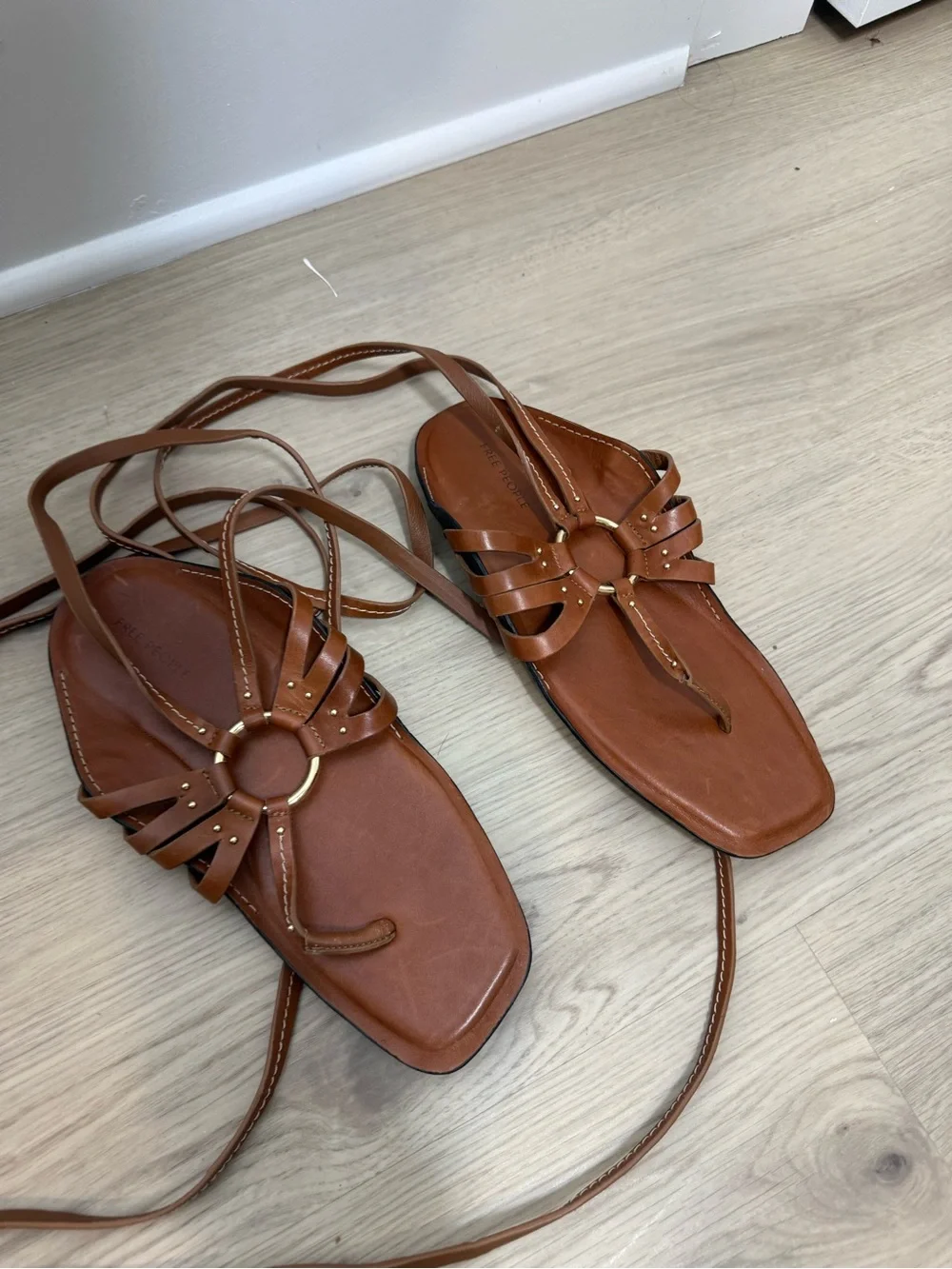 Free People Brown Leather Dragonfly Wrap Gladiator Sandals Size 7 Boh